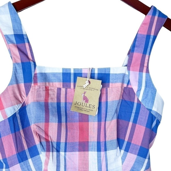 JOULES NWT Zip Back Elsbeth Babydoll Top in Plaid Pinkcheck Size 2 Pink Plaid - Picture 6 of 12